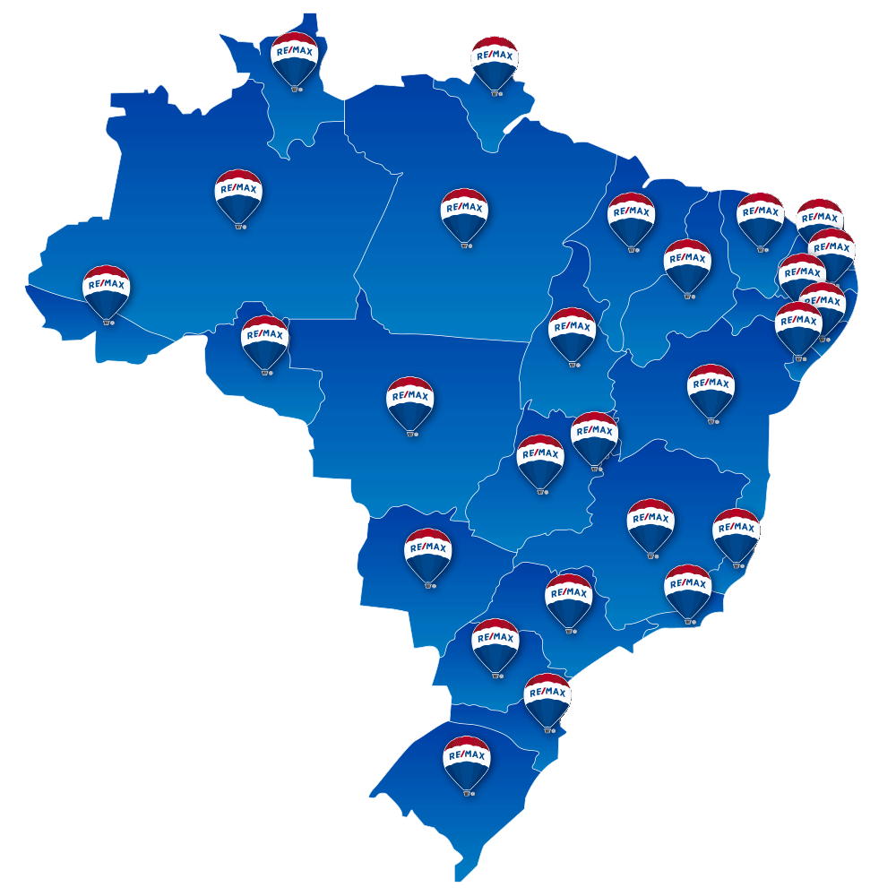 Mapa com as franquias RE/MAX